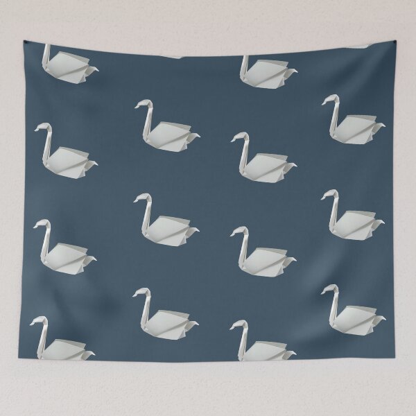 Item preview, White & blue origami swan pattern designed and sold by shadowisper.
