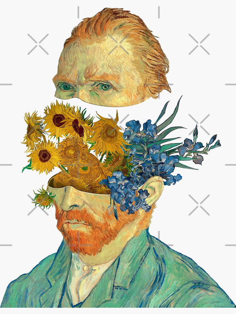 Van Gogh surreal Head History Painting Sunflowers Art Irises Art Sticker