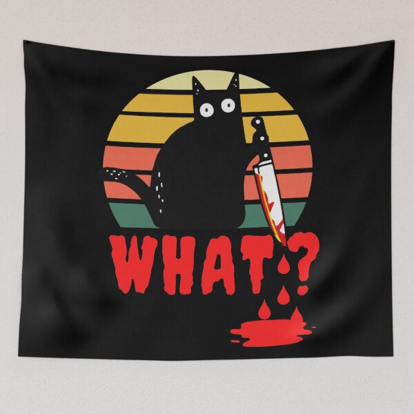 Item preview, Funny Murderous Cat Holding Knife Halloween Costume 2020 - Black Cat WHAT? designed and sold by OneandHalf.