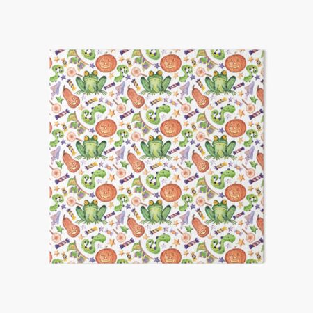 Cheerful pattern with pumpkins and toads for Halloween. Art Board Print