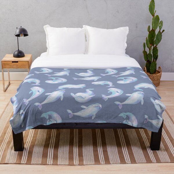 Arctic Grey Beluga Whale Swimming Pack Throw Blanket