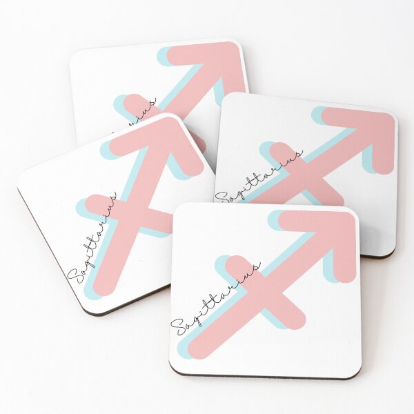Item preview, Minimalist Sagittarius Zodiac sign pastel pink and teal colors with black handwritten text designed and sold by milkasweet.