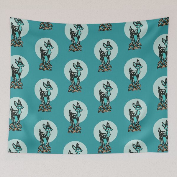 Item preview, teal bambi, cute, vintage deer designed and sold by sonabeam.
