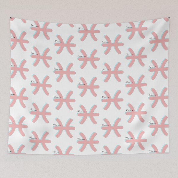 Item preview, Minimalist Pisces Zodiac sign pastel pink and teal colors with black handwritten text designed and sold by milkasweet.