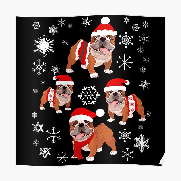 Posters Sur Le Theme Bouledogue Anglais Noel Redbubble