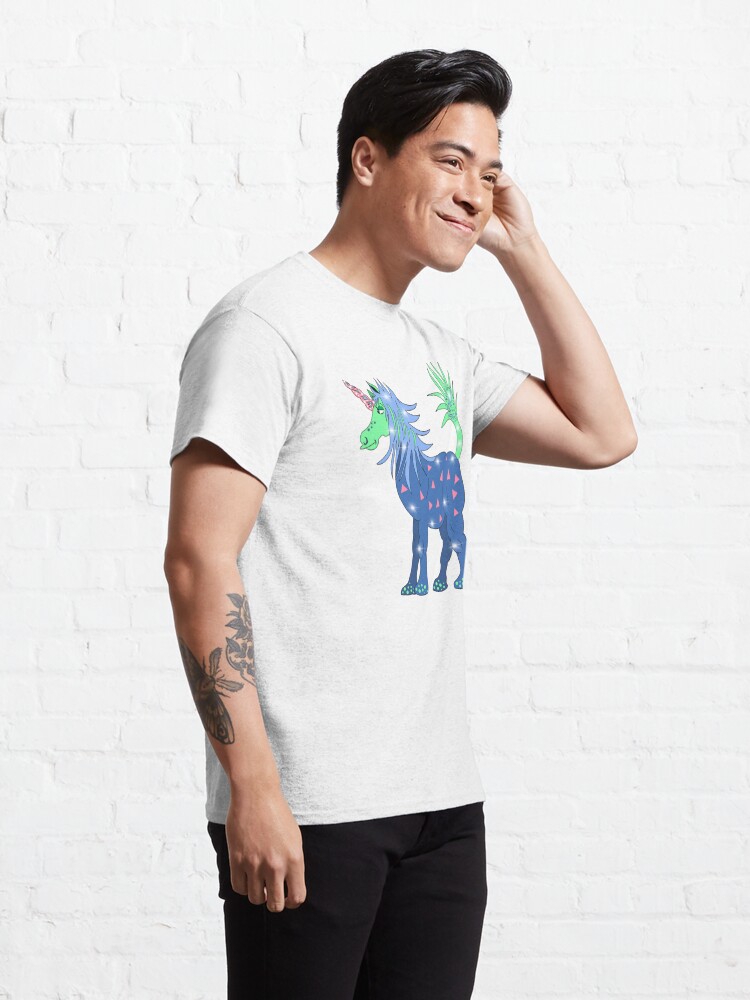 Classic T-Shirt, Mystical Magical Unicorn Blue designed and sold by HappigalArt