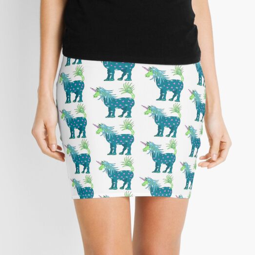 Mystical Magical Unicorn Teal Mini Skirt