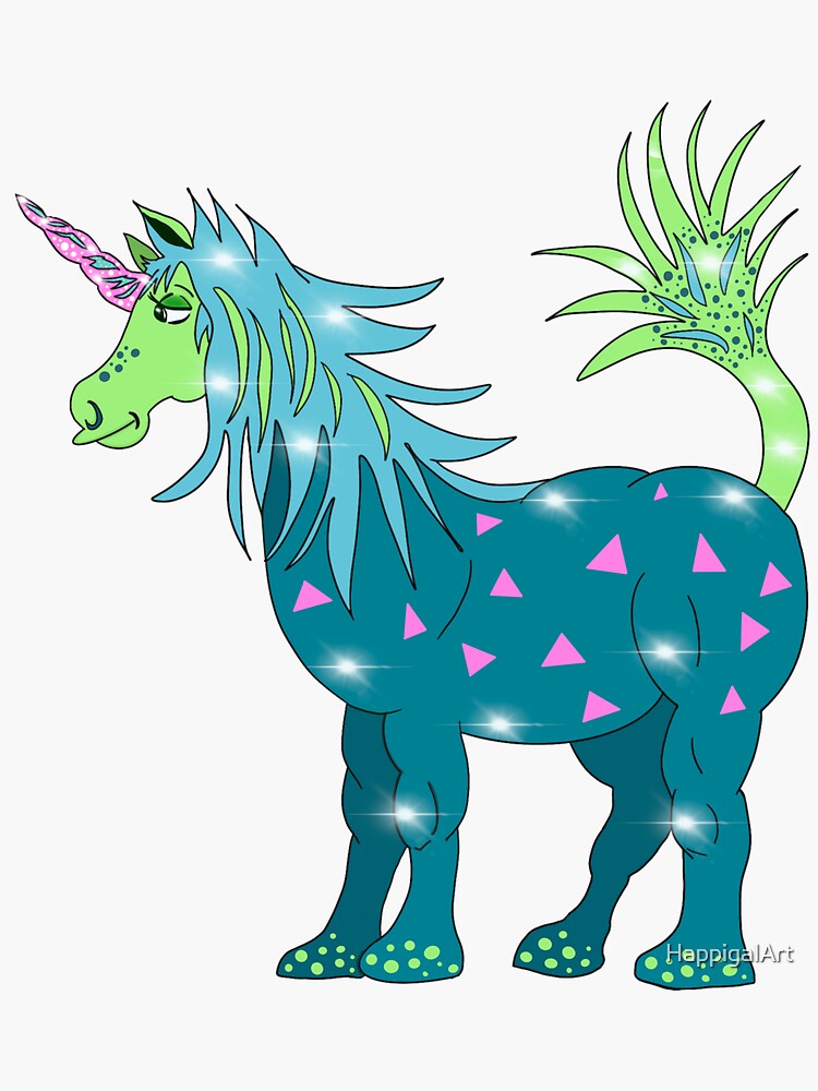 Mystical Magical Unicorn Teal by HappigalArt