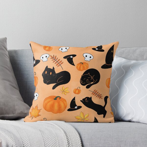 Item preview, Fall Halloween pattern - black cats, Witches hats, and a brew of pumpkin spice designed and sold by CoffeePandaArt.