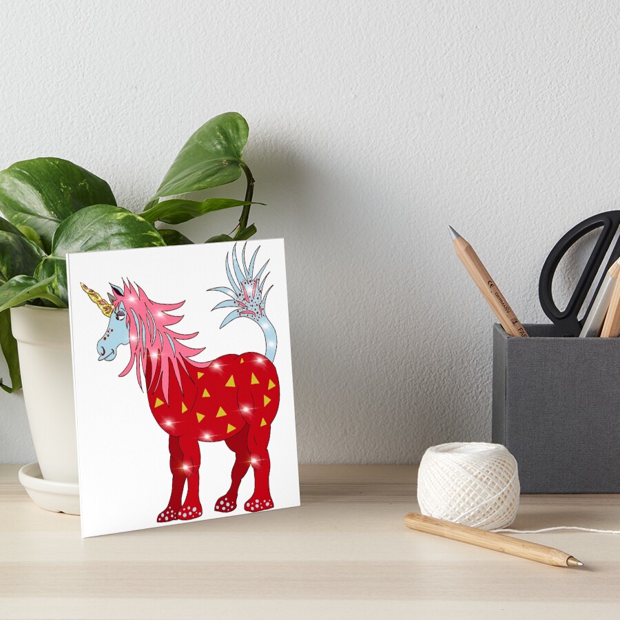Mystical Magical Unicorn Red Art Board Print
