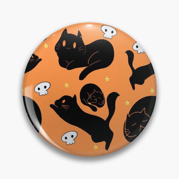 Item preview, Fall Halloween pattern - witchy black cats, stars and skulls designed and sold by CoffeePandaArt.