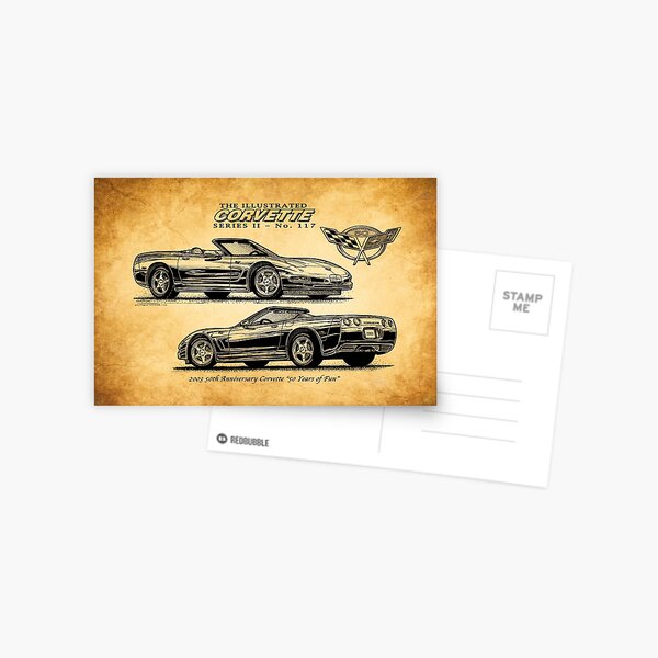 2003 50th Anniversary Corvette, Corvette Art Print, Car Guy Gift, C5 Corvette, Chevy Corvette, Man Cave Art, Car Guy Art Postcard