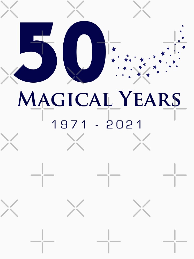 Artwork view, 50 Magical Years - Stars (Blue Text) designed and sold by 1923mainstreet