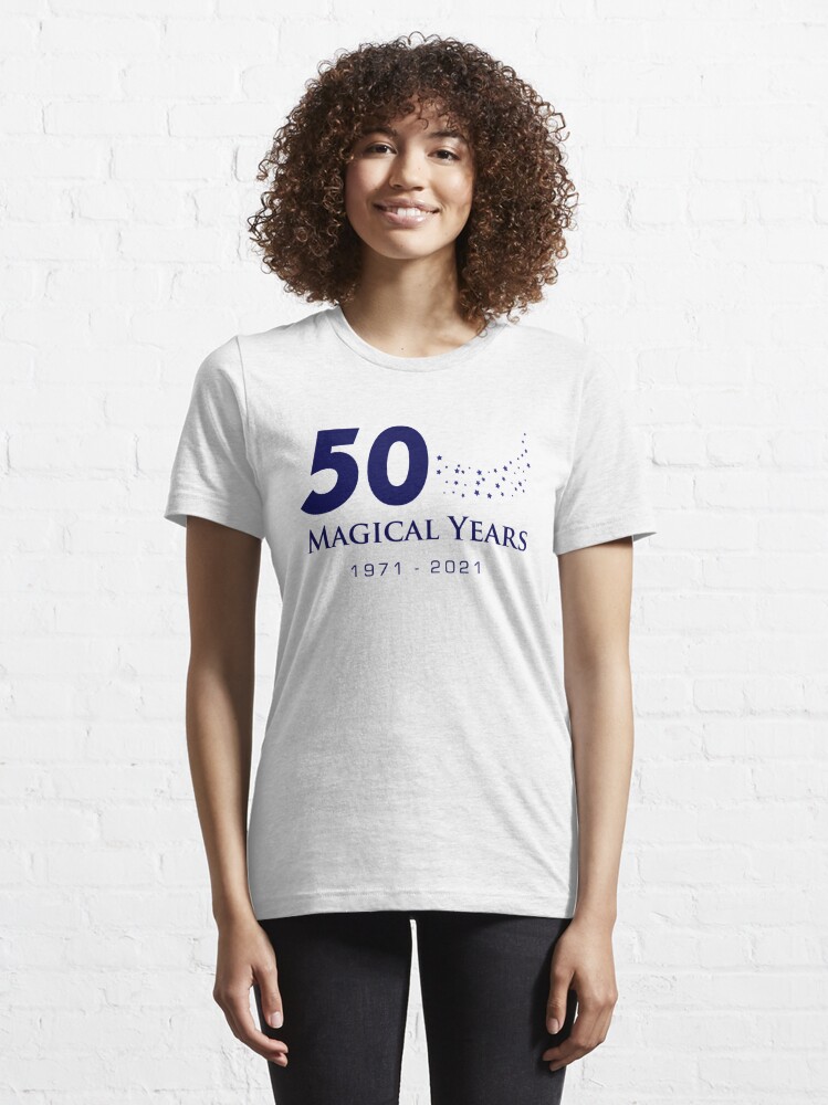 Essential T-Shirt, 50 Magical Years - Stars (Blue Text) designed and sold by 1923mainstreet