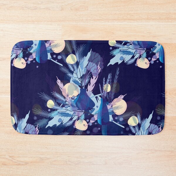 Item preview, composition of plants in blue tones on dark deep blue background seamless pattern designed and sold by Liza-RKS.