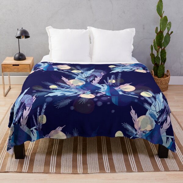 Item preview, composition of plants in blue tones on dark deep blue background seamless pattern designed and sold by Liza-RKS.