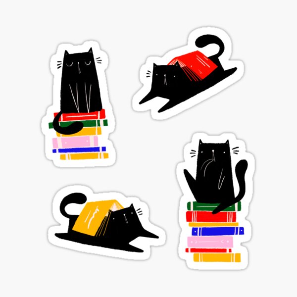Cats and books and flowers pattern Sticker