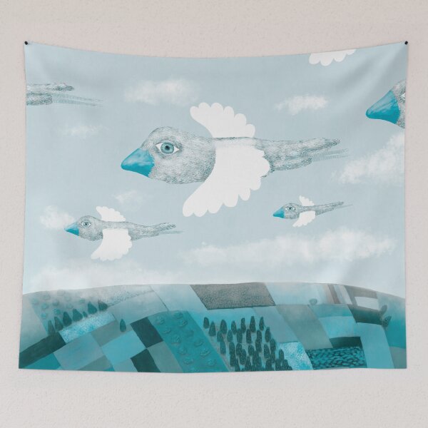 Item preview, Migrating birds in blue designed and sold by dariaikuznets.