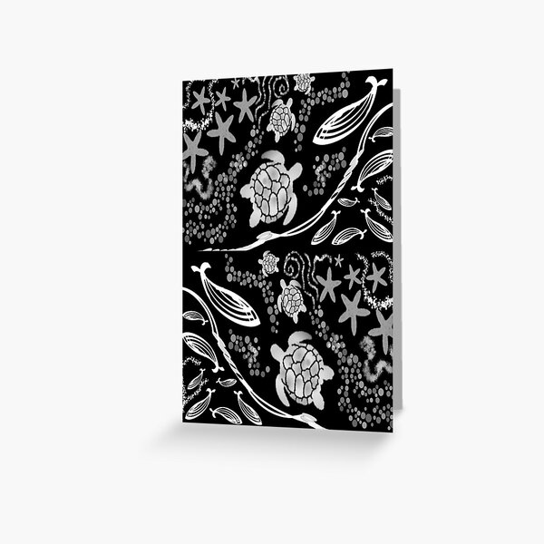 Black and white underwater scene turtles starfish Greeting Card