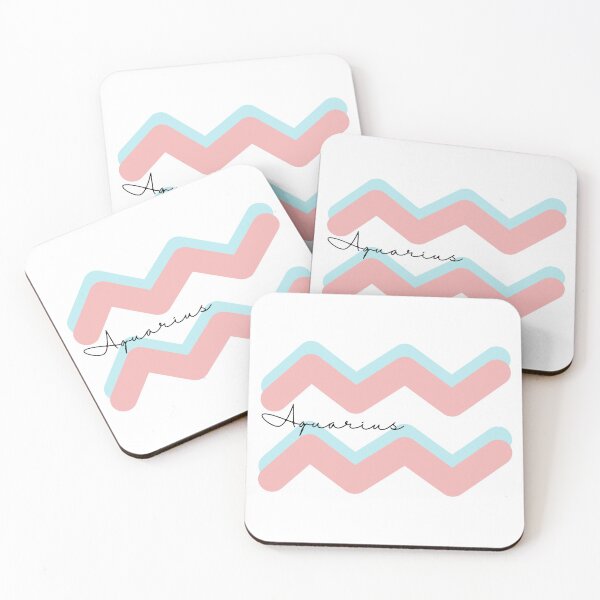 Item preview, Minimalist Aquarius Zodiac sign pastel pink and teal colors with black handwritten text designed and sold by milkasweet.