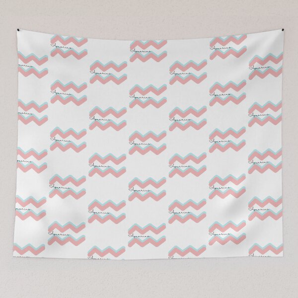 Item preview, Minimalist Aquarius Zodiac sign pastel pink and teal colors with black handwritten text designed and sold by milkasweet.