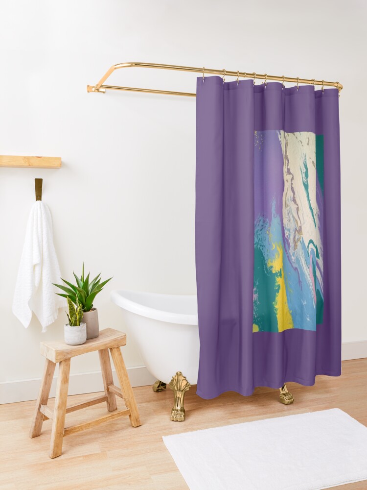 Alternate view of Abstract Painting- "South Beach, Art Deco District"-Hotels on Ocean Drive Shower Curtain