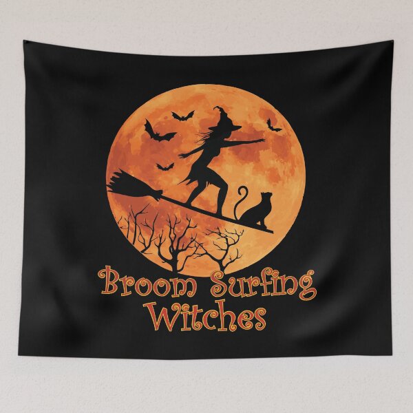 Item preview, Broom Surfing Witches Halloween designed and sold by TheInkElephant.