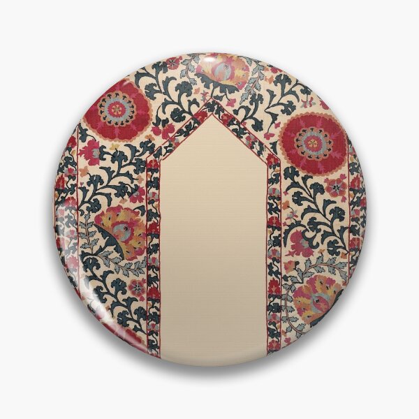 Item preview, ANTIQUE RED PINK GREEN FLORAL UZBEK EMBROIDERY WITH POMEGRANATE FLOWERS designed and sold by BulganLumini.