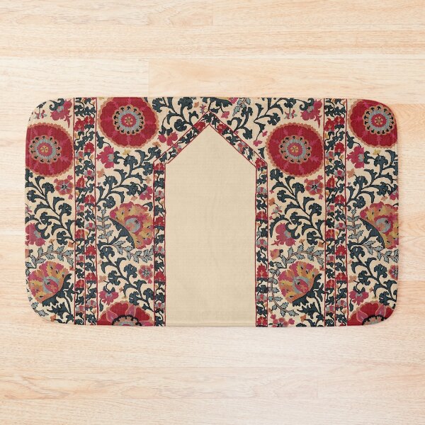 Item preview, ANTIQUE RED PINK GREEN FLORAL UZBEK EMBROIDERY WITH POMEGRANATE FLOWERS designed and sold by BulganLumini.