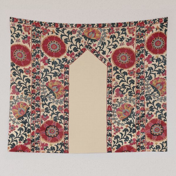 Item preview, ANTIQUE RED PINK GREEN FLORAL UZBEK EMBROIDERY WITH POMEGRANATE FLOWERS designed and sold by BulganLumini.