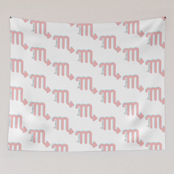 Item preview, Minimalist Scorpio Zodiac sign pastel pink and teal colors with black handwritten text designed and sold by milkasweet.