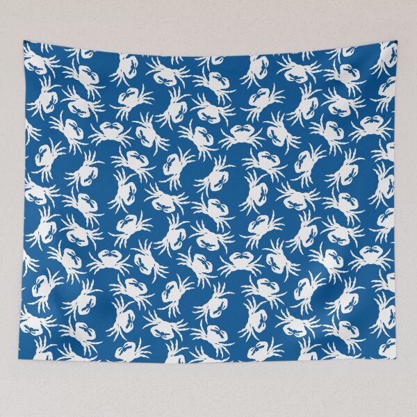 Item preview, White and Blue Crab Pattern designed and sold by TMBTM.