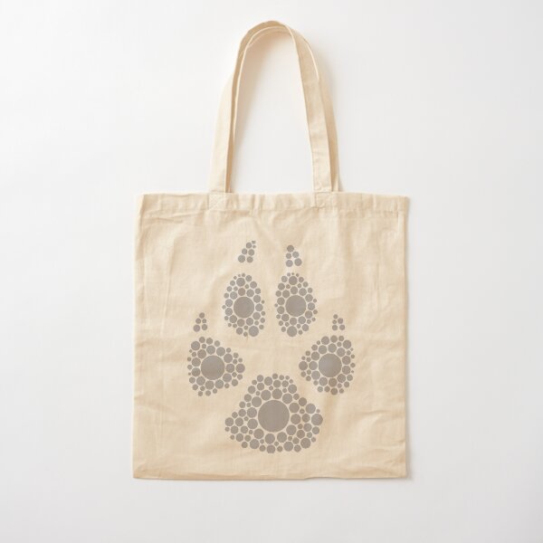 Large Paw Print - Grey Dots Cotton Tote Bag