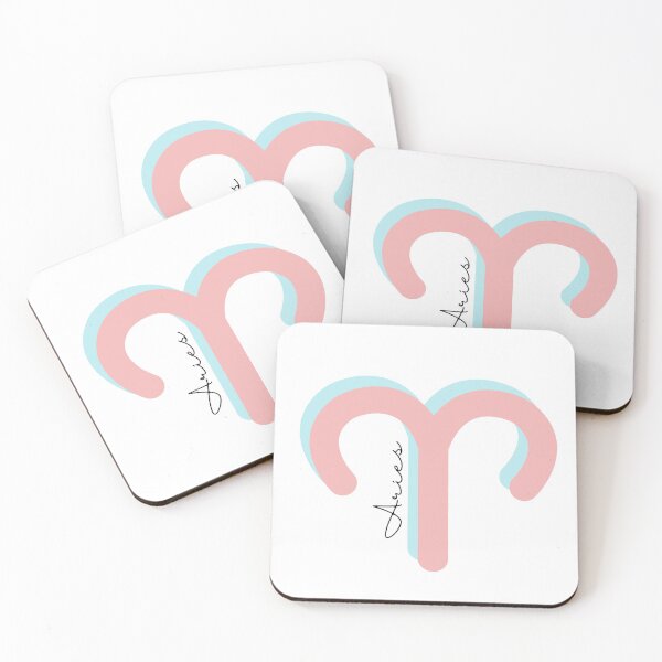Item preview, Minimalist Aries Zodiac sign pastel pink and teal colors with black handwritten text designed and sold by milkasweet.