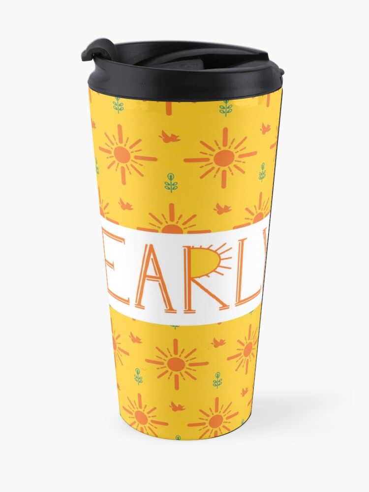 Alternate view of Early Bird Phrase with Main Pattern Travel Mug