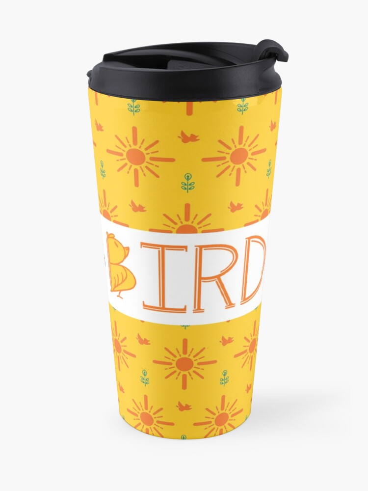 Alternate view of Early Bird Phrase with Main Pattern Travel Mug