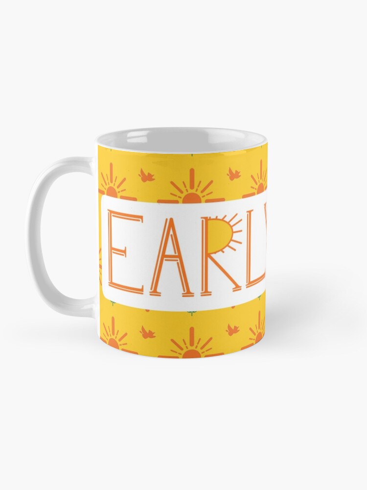 Alternate view of Early Bird Phrase with Main Pattern Coffee Mug