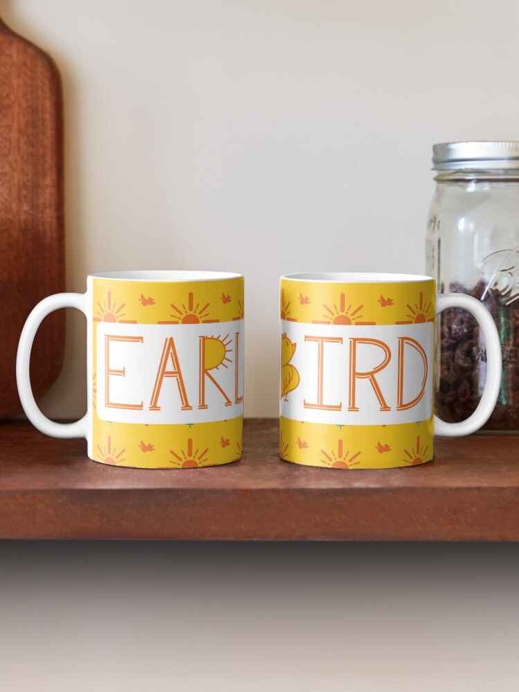 Alternate view of Early Bird Phrase with Main Pattern Coffee Mug