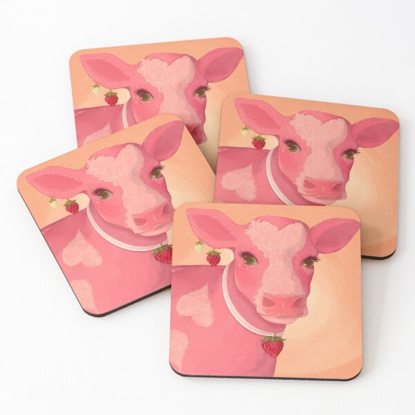 look at u strawberry cow !! make me go WOW Coasters (Set of 4)