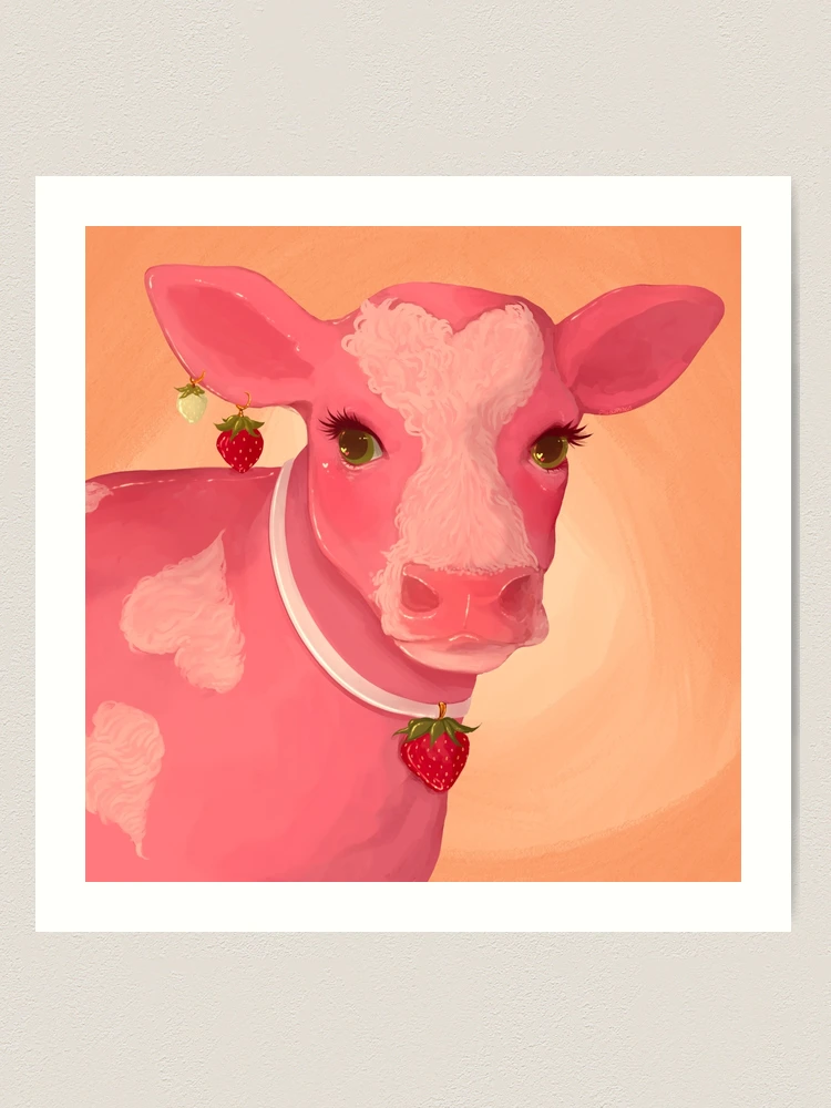 Strawberry Cow Art Print by littlemandyart