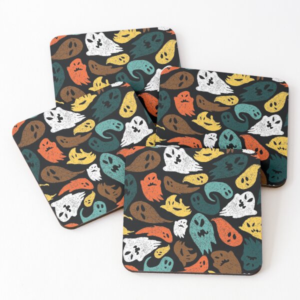 Item preview, Vector black colourful cute sketch of cartoon ghosts seamless pattern.  designed and sold by jamiesoondesign.