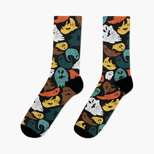 Item preview, Vector black colourful cute sketch of cartoon ghosts seamless pattern.  designed and sold by jamiesoondesign.
