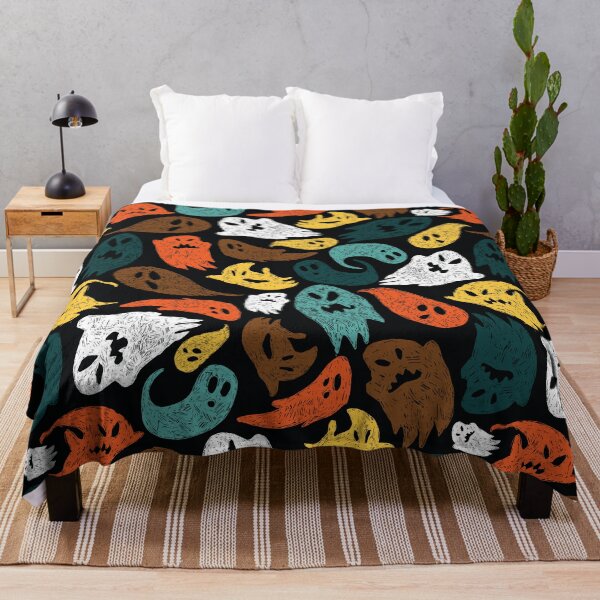 Item preview, Vector black colourful cute sketch of cartoon ghosts seamless pattern. designed and sold by jamiesoondesign.