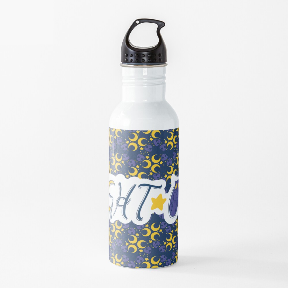 Night Owls Phrase with Main Pattern Water Bottle