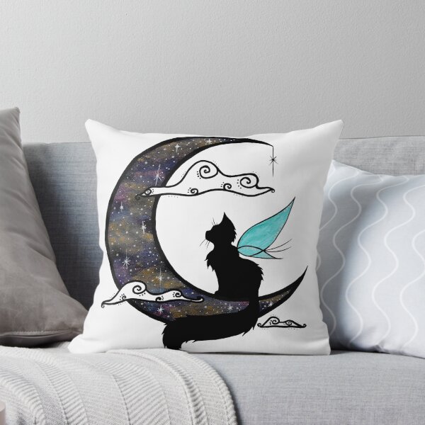 Artikelvorschau, Mondkatze liebt das Universum - Galaxiekatze - Feenkatze auf einem bewölkten Mond schaut auf die Sterne entworfen und verkauft von MorgannaCraft.