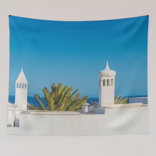 Item preview, Blue sky and white rooftops chimneys designed and sold by iCimages.net.