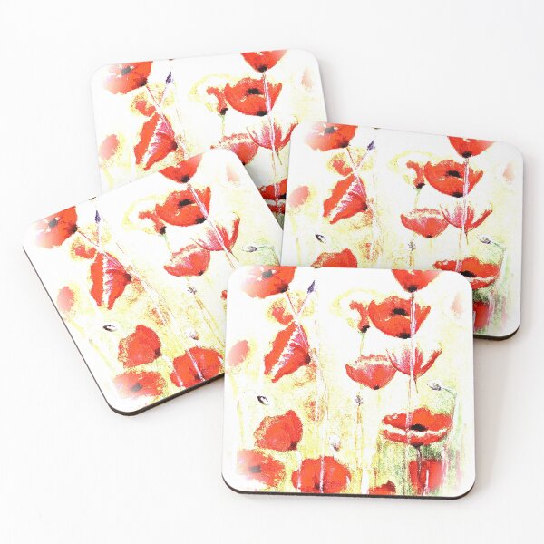 Item preview, Abstract poppies watercolor painting red white  designed and sold by GittaG74.