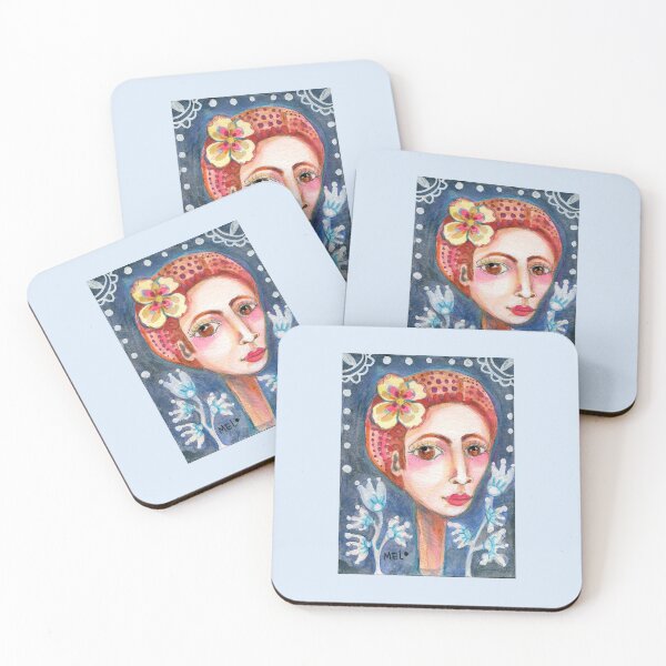 Item preview, Portrait of FRIDA KAHLO with Blue Tulips designed and sold by meloearth.