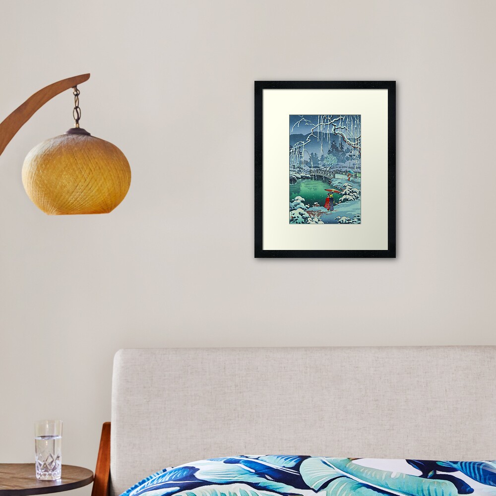 Japanese Woodblock Print Ukiyo-e - "Spring Snow at Maruyama, Kyoto" by Tsuchiya Koitsu Framed Art Print