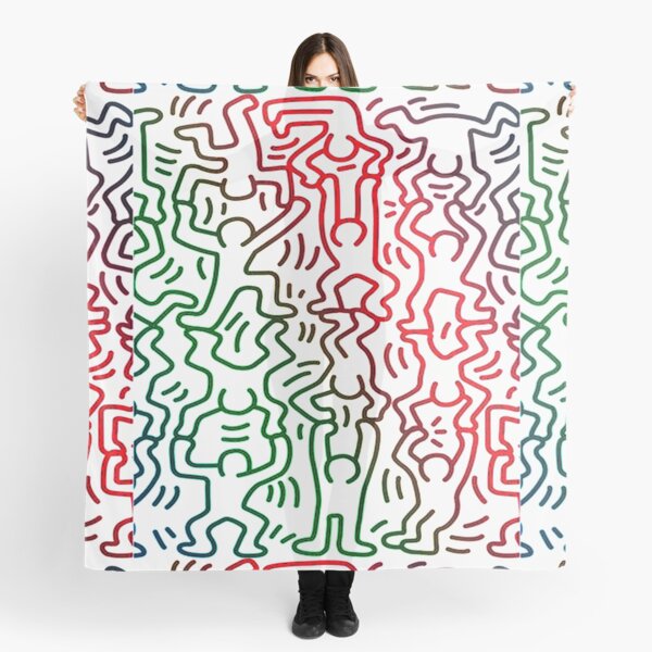 keith haring t shirt, , colorful, cute, green, lgbtq, pop art, 80s, artist, happy, red, retro, trendy, aesthetic, andy, blue, colors, lgbt, new york Scarf